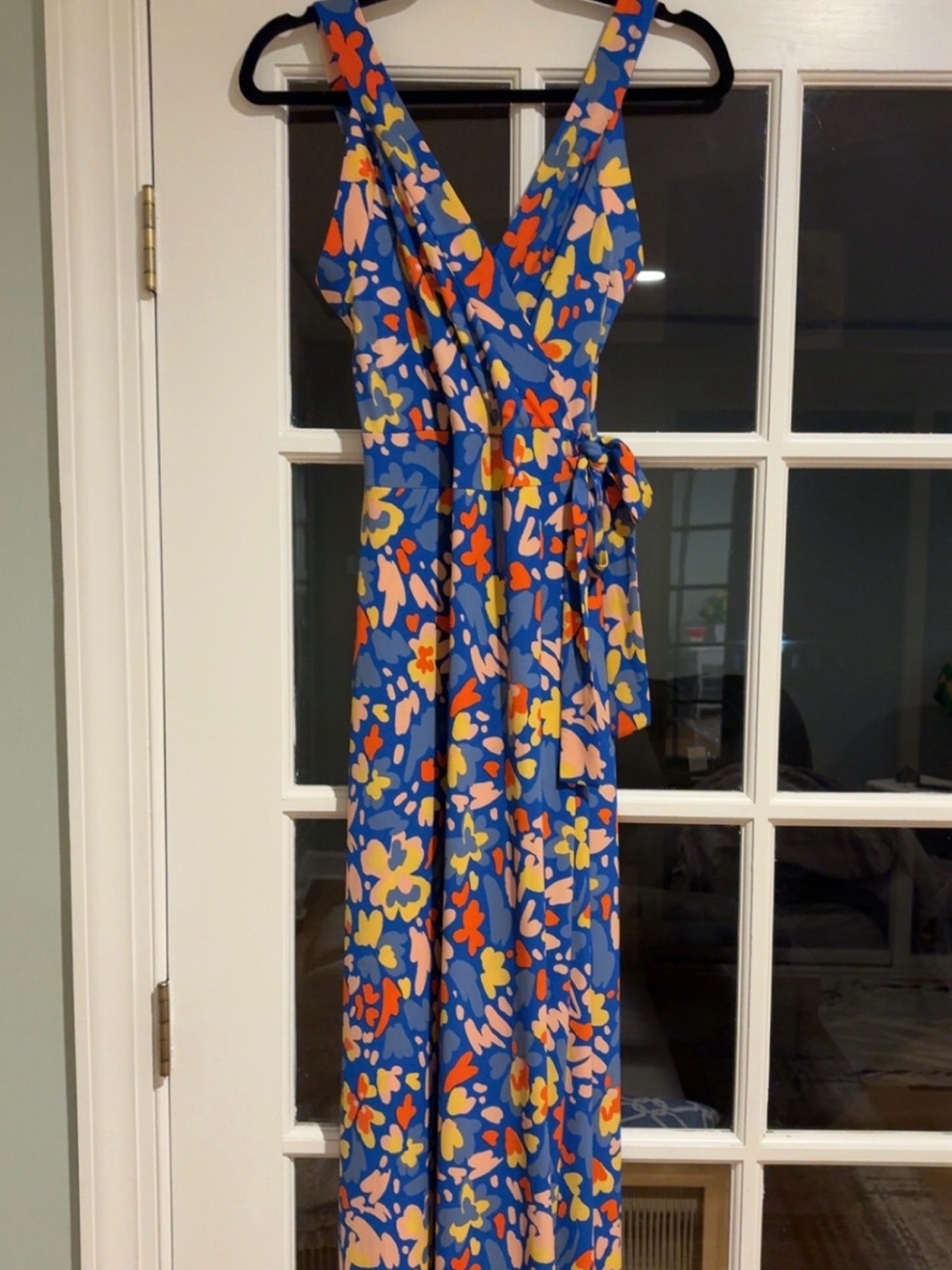 41 Hawthorn Blue Floral Maxi Dress with Orange & Pink Accents